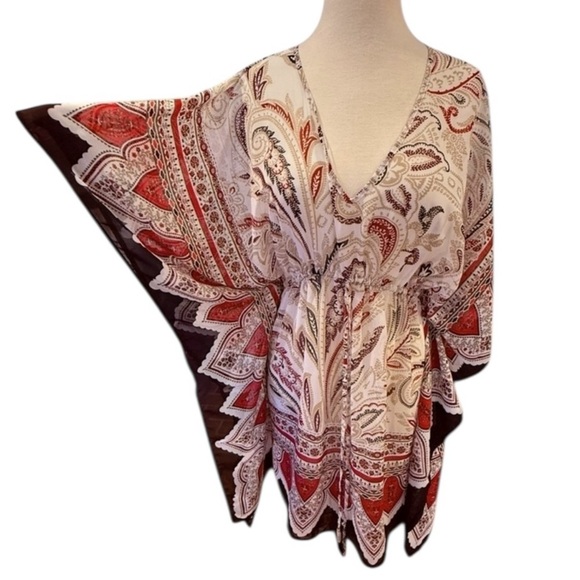 Tommy Bahama Bohemian Poncho Kaftan Lightweight Paisley Shirt Fall S/M - Picture 4 of 6